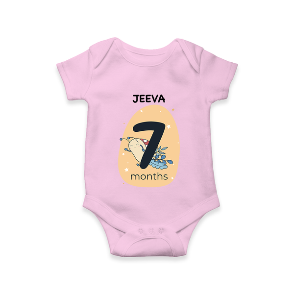 Baby Romper Birthday Outfit - 7th Month | Personalized Bodysuit | Cozy Cotton Fabric - BABY PINK - New Born (Chest 14")