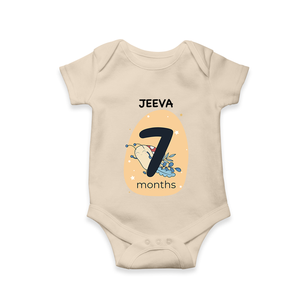 Baby Romper Birthday Outfit - 7th Month | Personalized Bodysuit | Cozy Cotton Fabric - IVORY - New Born (Chest 14")