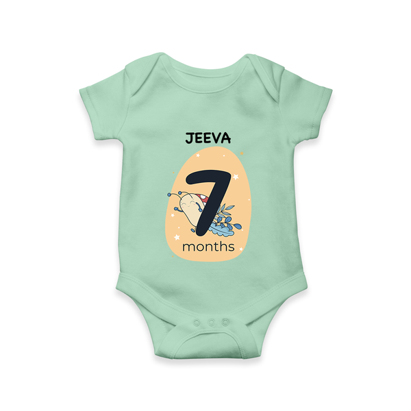 Baby Romper Birthday Outfit - 7th Month | Personalized Bodysuit | Cozy Cotton Fabric - MINT GREEN - New Born (Chest 14")