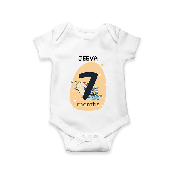 Baby Romper Birthday Outfit - 7th Month | Personalized Bodysuit | Cozy Cotton Fabric - WHITE - New Born (Chest 14")