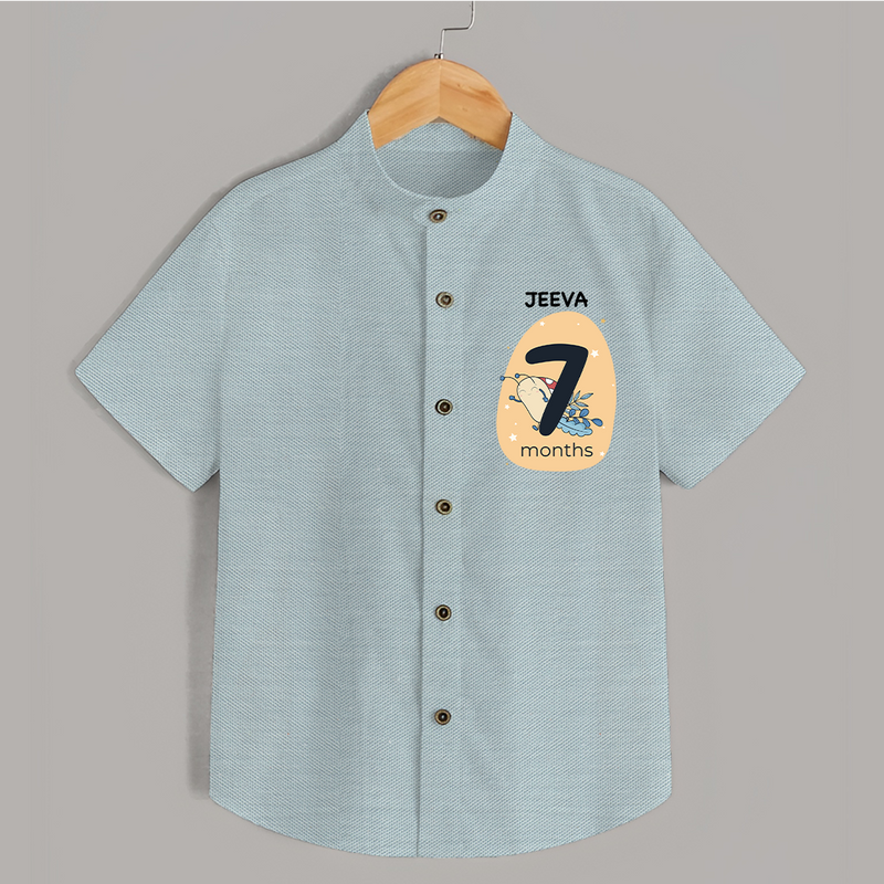 Baby Shirt Birthday Outfit - 7th Month | Personalized Shirt | Cozy Cotton Fabric - ARCTIC BLUE - 0 - 6 Months Old (Chest 23")