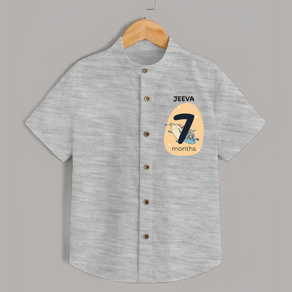 Baby Shirt Birthday Outfit - 7th Month | Personalized Shirt | Cozy Cotton Fabric - GREY - 0 - 6 Months Old (Chest 23")