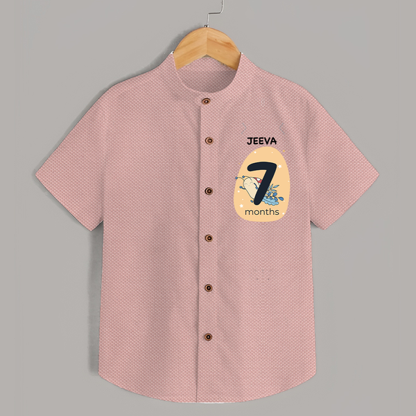 Baby Shirt Birthday Outfit - 7th Month | Personalized Shirt | Cozy Cotton Fabric - PEACH - 0 - 6 Months Old (Chest 23")