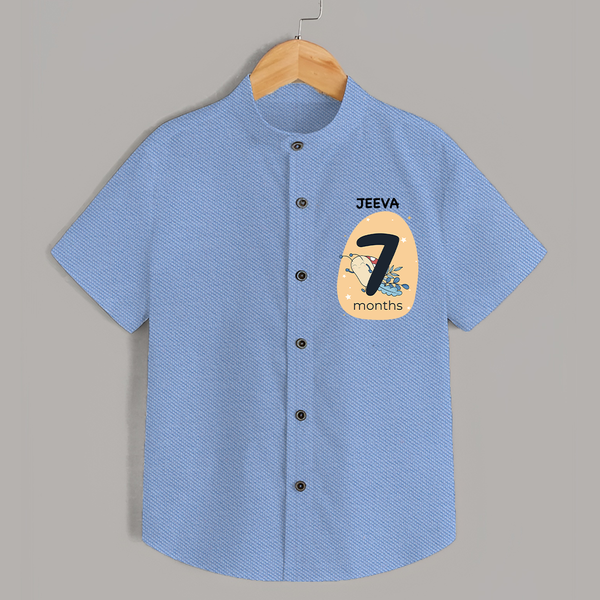 Baby Shirt Birthday Outfit - 7th Month | Personalized Shirt | Cozy Cotton Fabric - SKY BLUE - 0 - 6 Months Old (Chest 23")