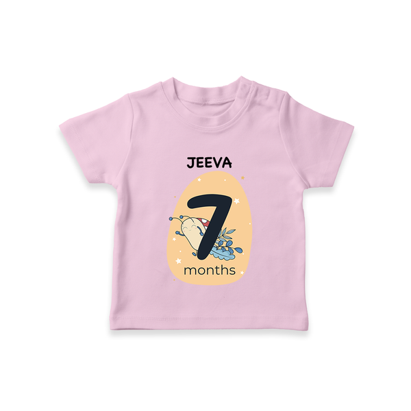 Baby T-Shirt Birthday Outfit - 7th Month | Personalized T-Shirt | Cozy Cotton Fabric - BABY PINK - 0-5 Months Old (Chest 17")