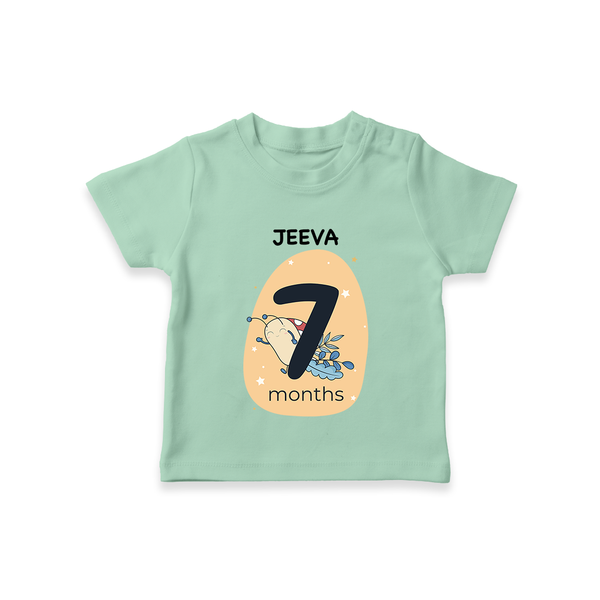 Baby T-Shirt Birthday Outfit - 7th Month | Personalized T-Shirt | Cozy Cotton Fabric - MINT GREEN - 0-5 Months Old (Chest 17")
