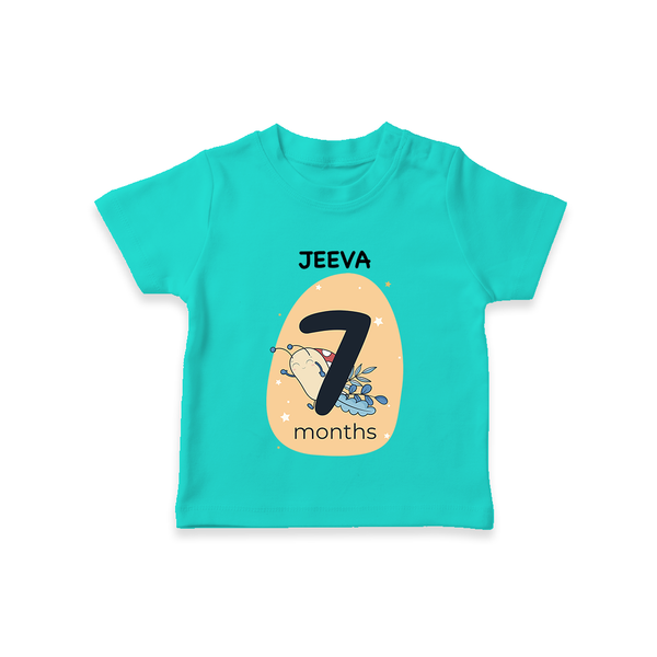 Baby T-Shirt Birthday Outfit - 7th Month | Personalized T-Shirt | Cozy Cotton Fabric - TEAL - 0-5 Months Old (Chest 17")