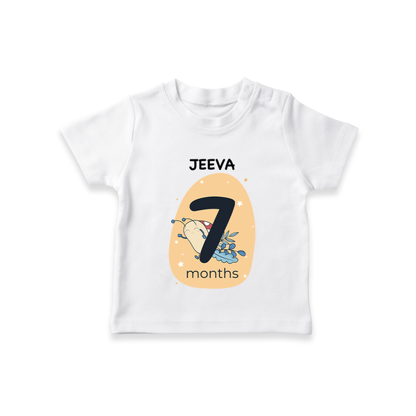 Baby T-Shirt Birthday Outfit - 7th Month | Personalized T-Shirt | Cozy Cotton Fabric - WHITE - 0-5 Months Old (Chest 17")