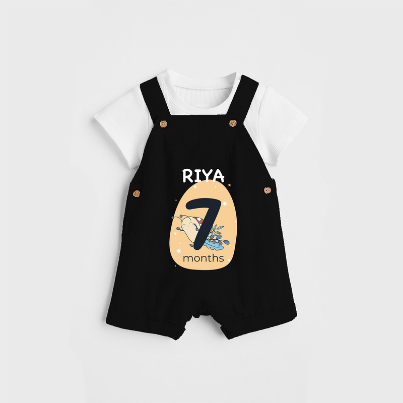 Commemorate your little one's 7th  month with a customized Dungaree Set - BLACK - 0 - 5 Months Old (Chest 17")