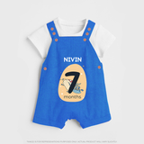 Baby Dungaree Set Birthday Outfit - 7th Month | Personalized Dungaree Set | Cozy Cotton Fabric - COBALT BLUE - 0 - 5 Months Old (Chest 18")