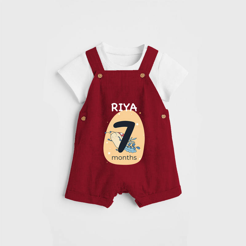 Commemorate your little one's 7th  month with a customized Dungaree Set - RED - 0 - 5 Months Old (Chest 17")