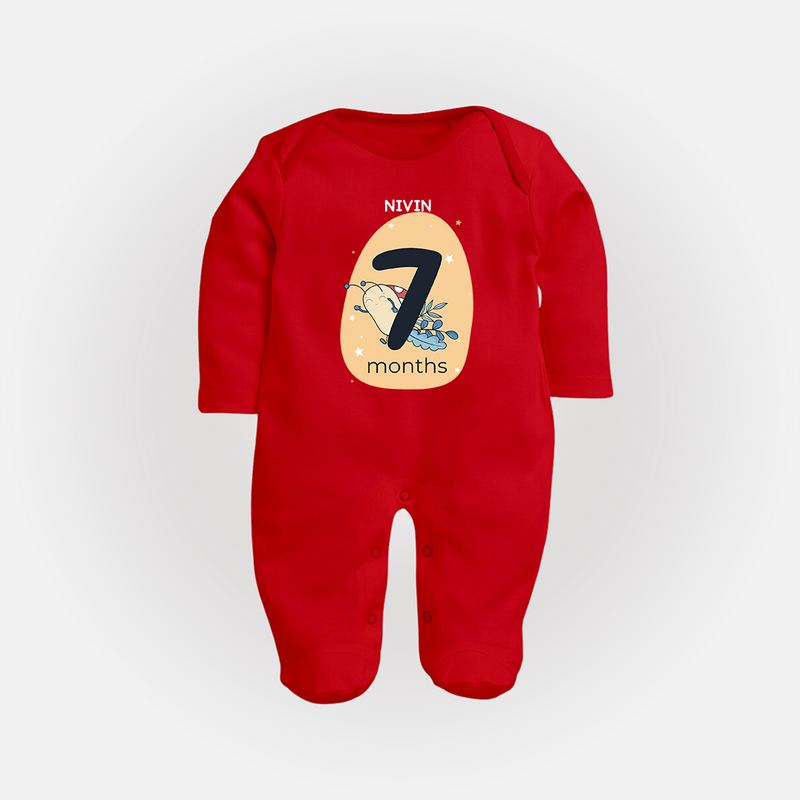 Commemorate This Special Moment With Our Bespoke Baby Sleep Suit, Perfect For 7-Month Celebration - RED - New Born (Chest 7.5")