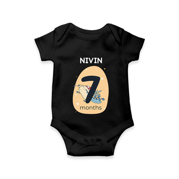 Baby Romper Birthday Outfit - 7th Month | Personalized Bodysuit | Cozy Cotton Fabric - BLACK - New Born (Chest 14")