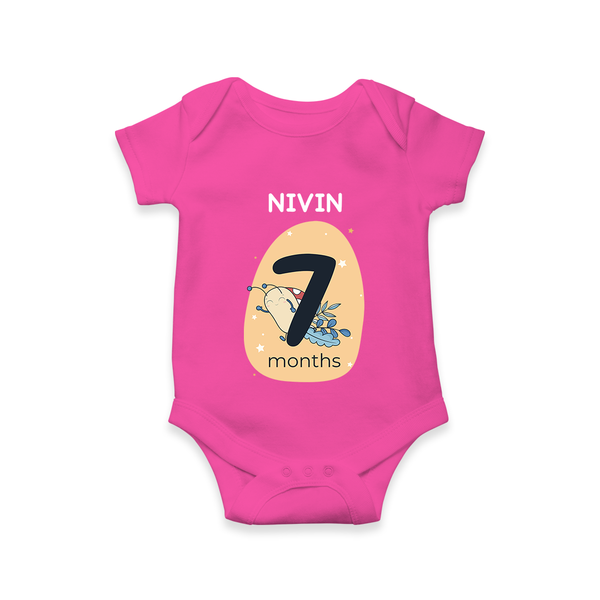 Baby Romper Birthday Outfit - 7th Month | Personalized Bodysuit | Cozy Cotton Fabric - HOT PINK - New Born (Chest 14")