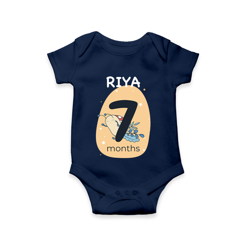 Commemorate your little one's 7th month with a customized romper - NAVY BLUE - 0 - 3 Months Old (Chest 16")