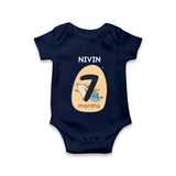 Baby Romper Birthday Outfit - 7th Month | Personalized Bodysuit | Cozy Cotton Fabric - NAVY BLUE - New Born (Chest 14")