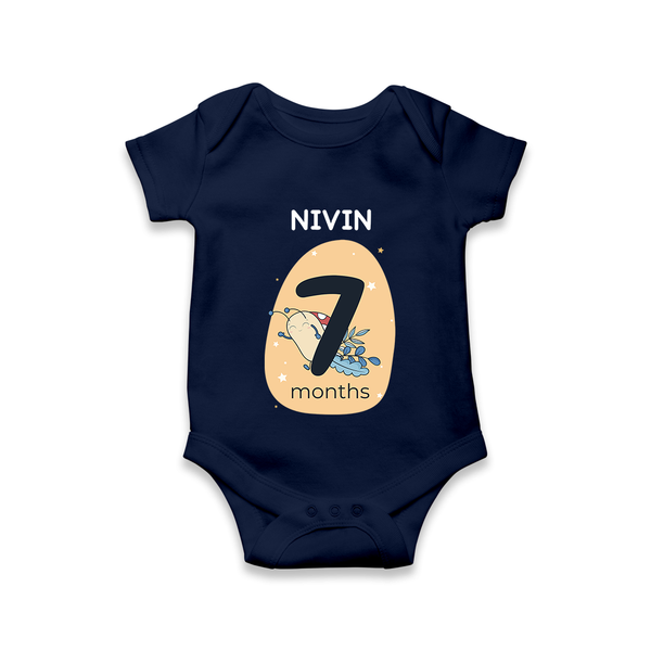 Baby Romper Birthday Outfit - 7th Month | Personalized Bodysuit | Cozy Cotton Fabric - NAVY BLUE - New Born (Chest 14")