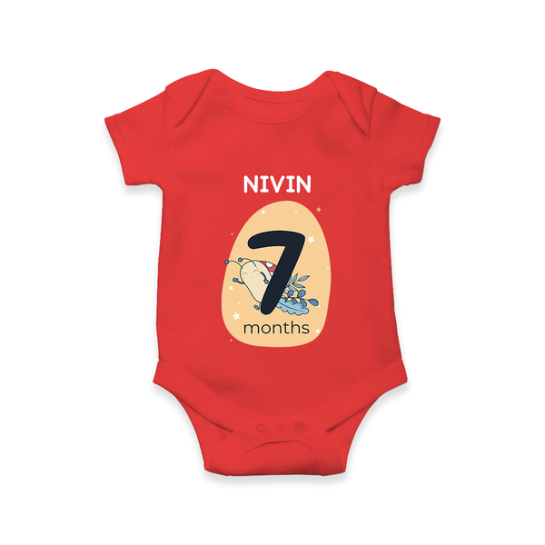 Baby Romper Birthday Outfit - 7th Month | Personalized Bodysuit | Cozy Cotton Fabric - RED - New Born (Chest 14")