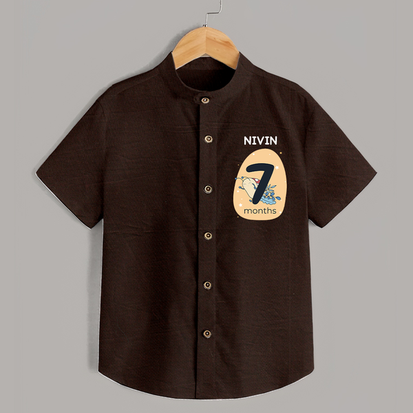 Baby Shirt Birthday Outfit - 7th Month | Personalized Shirt | Cozy Cotton Fabric - CHOCOLATE BROWN - 0 - 6 Months Old (Chest 23")