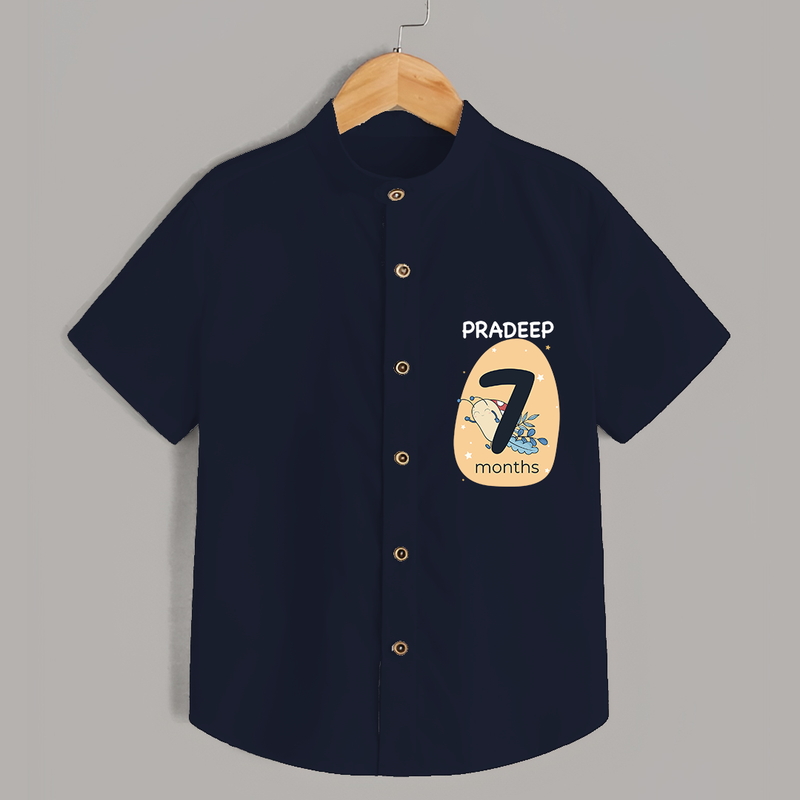 Commemorate your little one's 7th month with a customized Shirt - NAVY BLUE - 0 - 6 Months Old (Chest 21")