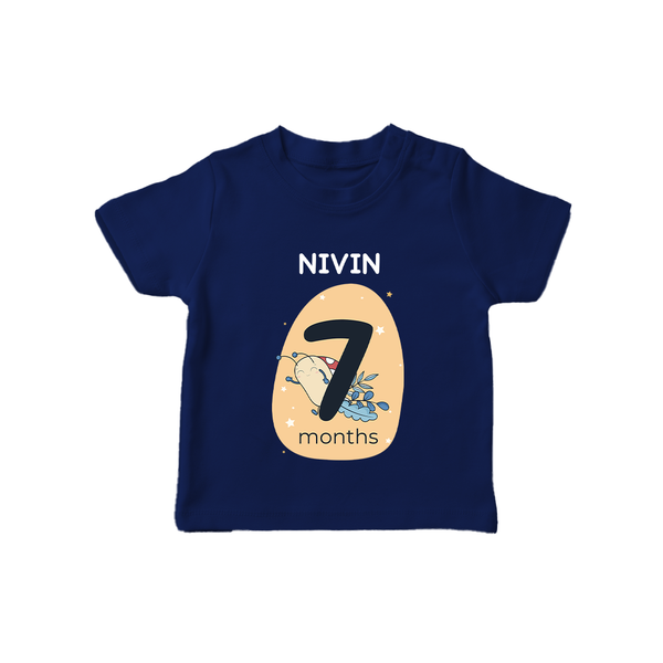 Baby T-Shirt Birthday Outfit - 7th Month | Personalized T-Shirt | Cozy Cotton Fabric - NAVY BLUE - 0-5 Months Old (Chest 17")
