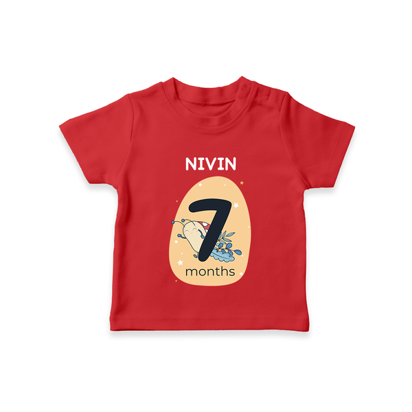 Baby T-Shirt Birthday Outfit - 7th Month | Personalized T-Shirt | Cozy Cotton Fabric - RED - 0-5 Months Old (Chest 17")