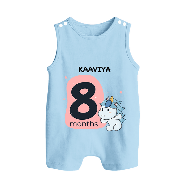 Baby Romper Suit/ Sleeveless Romper Birthday Outfit - 8th Month | Personalized Romper Suit/ Sleeveless Romper | Cozy Cotton Fabric - BABY BLUE - 0 - 5 Months Old (Chest 18")