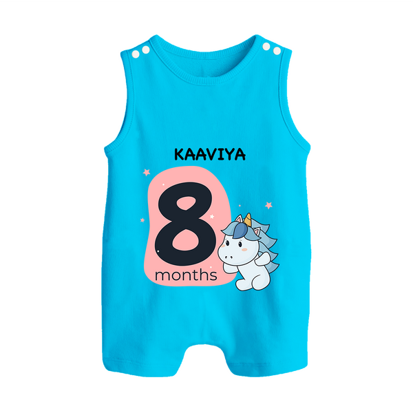Baby Romper Suit/ Sleeveless Romper Birthday Outfit - 8th Month | Personalized Romper Suit/ Sleeveless Romper | Cozy Cotton Fabric - SKY BLUE - 0 - 5 Months Old (Chest 18")