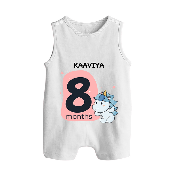 Baby Romper Suit/ Sleeveless Romper Birthday Outfit - 8th Month | Personalized Romper Suit/ Sleeveless Romper | Cozy Cotton Fabric - WHITE - 0 - 5 Months Old (Chest 18")