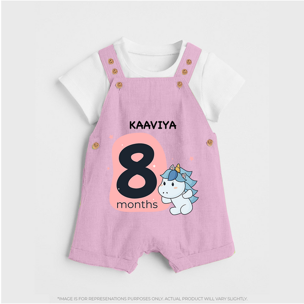 Baby Dungaree Set Birthday Outfit - 8th Month | Personalized Dungaree Set | Cozy Cotton Fabric - BABY PINK - 0 - 5 Months Old (Chest 18")