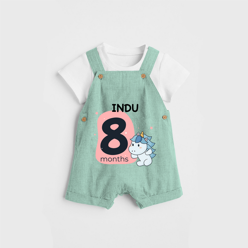 Commemorate your little one's 8th month with a customized Dungaree Set - LIGHT GREEN - 0 - 5 Months Old (Chest 17")