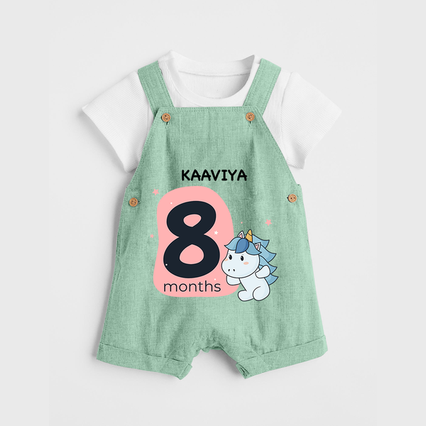 Baby Dungaree Set Birthday Outfit - 8th Month | Personalized Dungaree Set | Cozy Cotton Fabric - MINT GREEN - 0 - 5 Months Old (Chest 18")