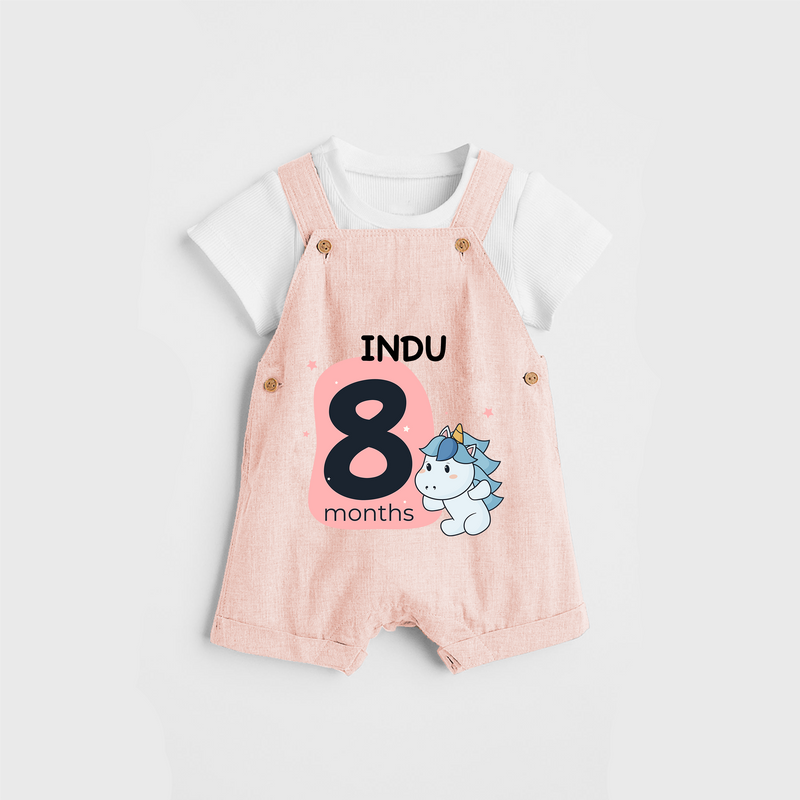 Commemorate your little one's 8th month with a customized Dungaree Set - PEACH - 0 - 5 Months Old (Chest 17")