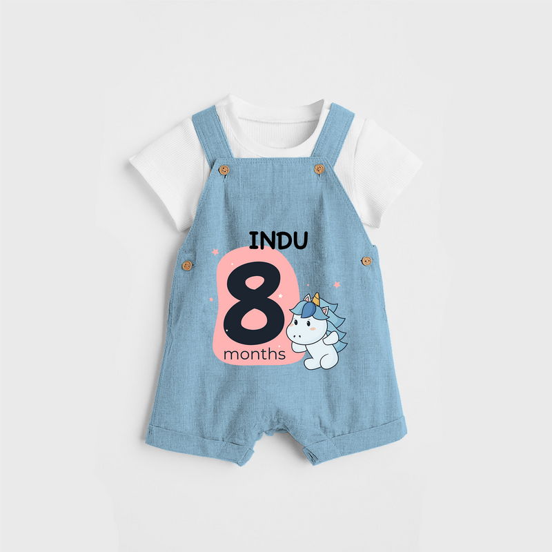 Commemorate your little one's 8th month with a customized Dungaree Set - SKY BLUE - 0 - 5 Months Old (Chest 17")