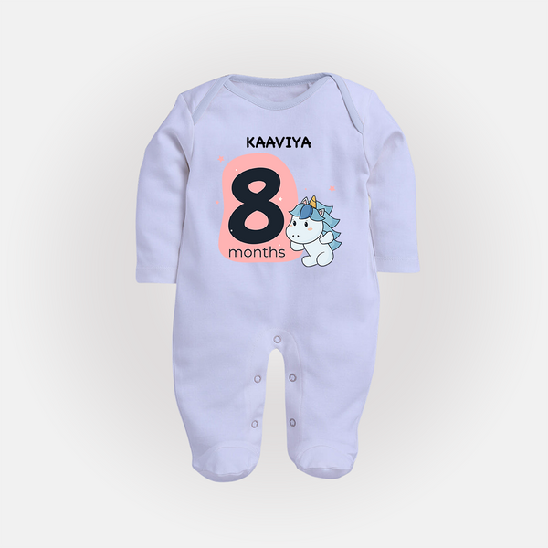 Baby Full Sleeve Bodysuit/ Sleep Suit/ Jumpsuit Birthday Outfit - 8th Month | Personalized Full Sleeve Bodysuit/ Sleep Suit/ Jumpsuit | Cozy Cotton Fabric - BABY BLUE - New Born (Chest 7.5")