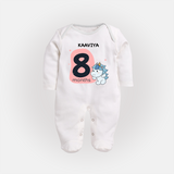 Baby Full Sleeve Bodysuit/ Sleep Suit/ Jumpsuit Birthday Outfit - 8th Month | Personalized Full Sleeve Bodysuit/ Sleep Suit/ Jumpsuit | Cozy Cotton Fabric - WHITE - New Born (Chest 7.5")