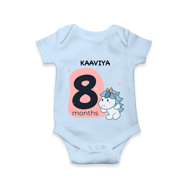 Baby Romper Birthday Outfit - 8th Month | Personalized Bodysuit | Cozy Cotton Fabric - BABY BLUE - New Born (Chest 14")