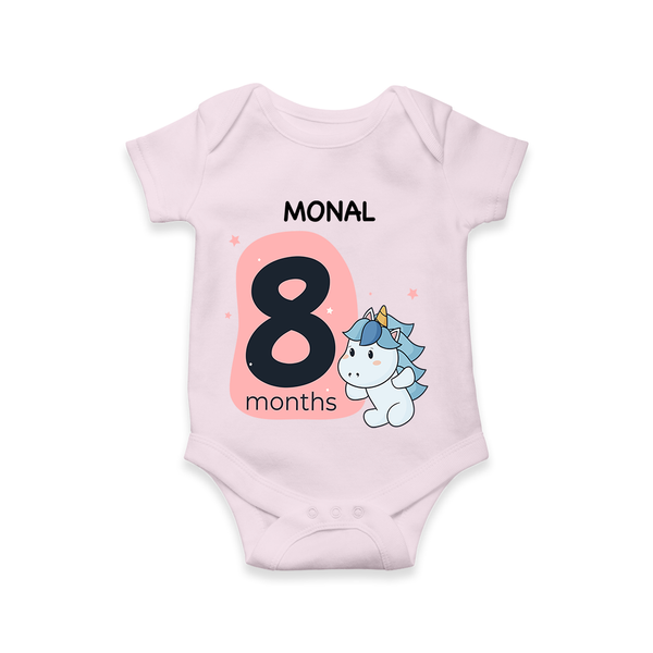 Commemorate your little one's 8th month with a customized romper - BABY PINK - 0 - 3 Months Old (Chest 16")