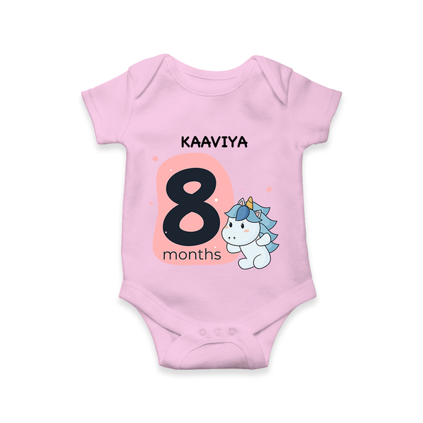 Baby Romper Birthday Outfit - 8th Month | Personalized Bodysuit | Cozy Cotton Fabric - BABY PINK - New Born (Chest 14")