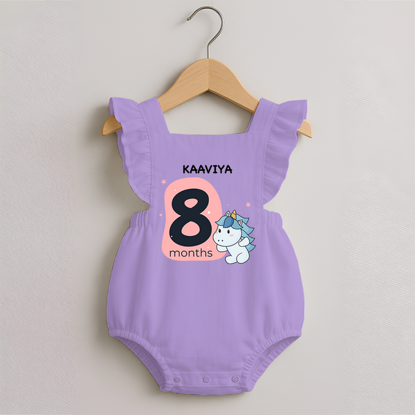 Baby Romper Frock Birthday Outfit - 8th Month | Personalized Romper Frock | Cozy Cotton Fabric - LILAC - 0 - 3 Months Old (Chest 19")