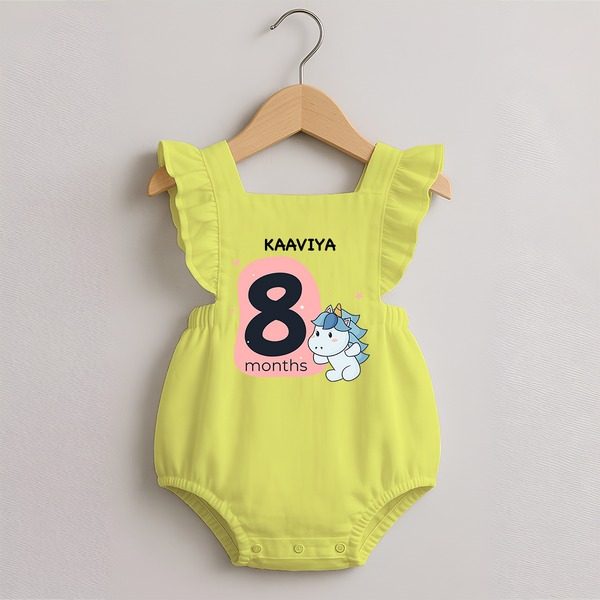 Baby Romper Frock Birthday Outfit - 8th Month | Personalized Romper Frock | Cozy Cotton Fabric - PASTEL YELLOW - 0 - 3 Months Old (Chest 19")