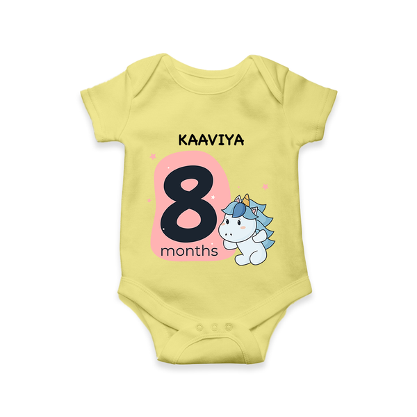 Baby Romper Birthday Outfit - 8th Month | Personalized Bodysuit | Cozy Cotton Fabric - PASTEL YELLOW - New Born (Chest 14")