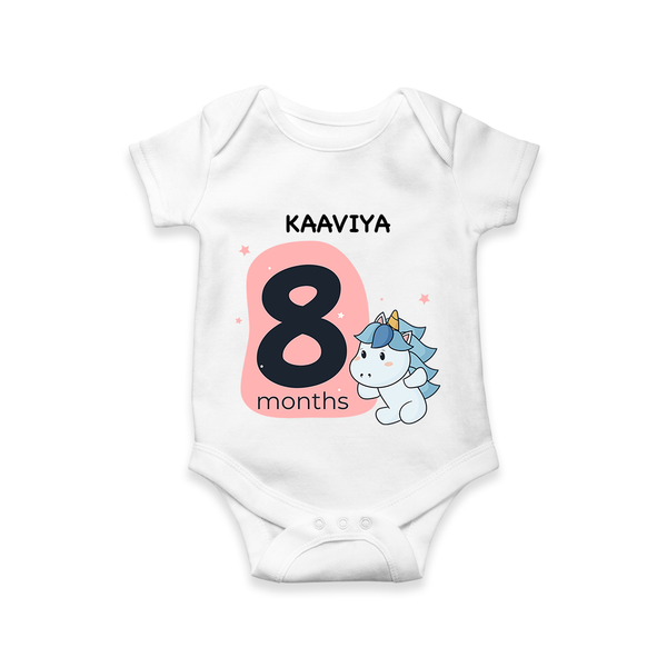 Baby Romper Birthday Outfit - 8th Month | Personalized Bodysuit | Cozy Cotton Fabric - WHITE - New Born (Chest 14")
