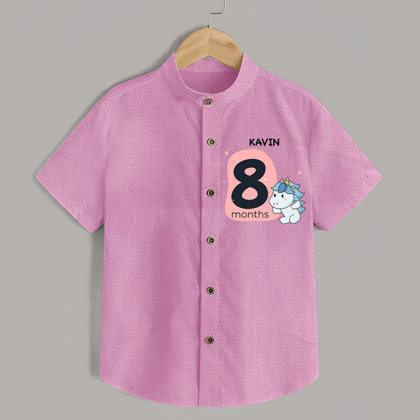 Baby Shirt Birthday Outfit - 8th Month | Personalized Shirt | Cozy Cotton Fabric - BABY PINK - 0 - 6 Months Old (Chest 23")