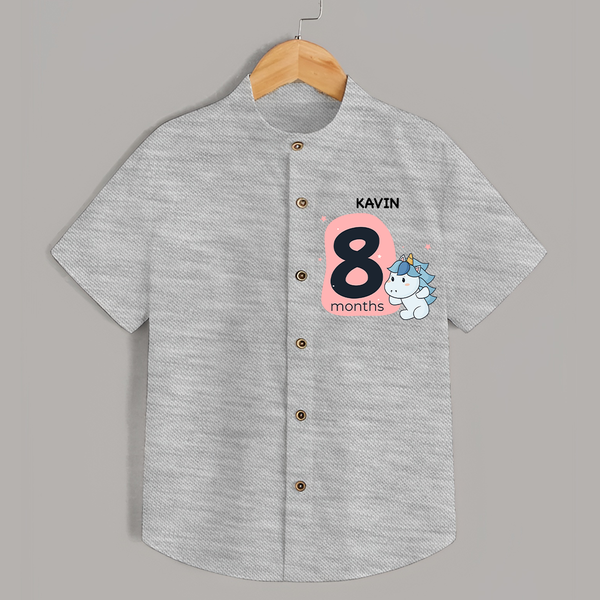 Baby Shirt Birthday Outfit - 8th Month | Personalized Shirt | Cozy Cotton Fabric - GREY - 0 - 6 Months Old (Chest 23")
