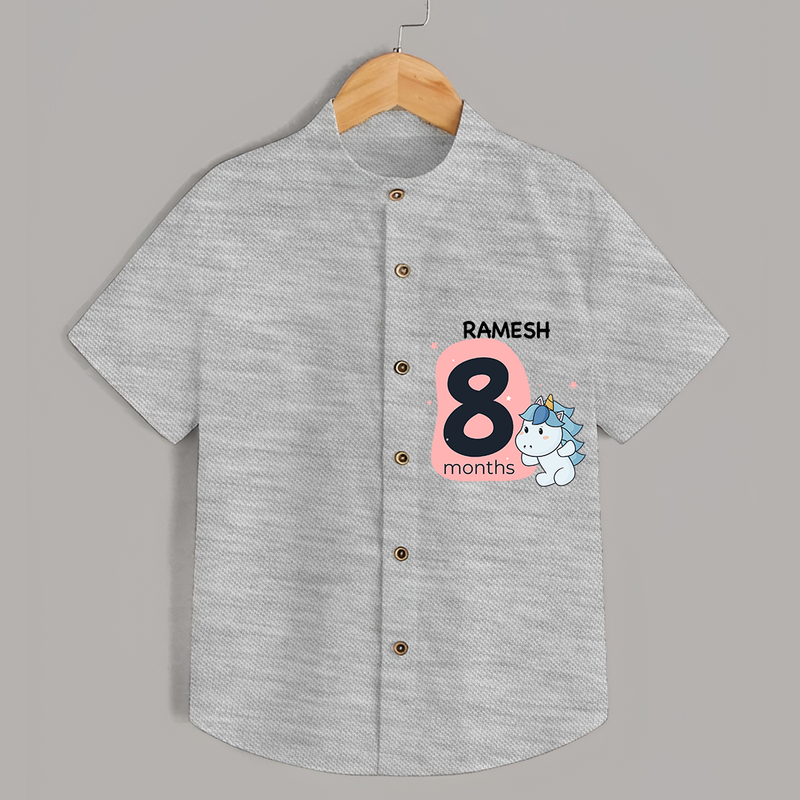 Commemorate your little one's 8th month with a customized Shirt - GREY MELANGE - 0 - 6 Months Old (Chest 21")