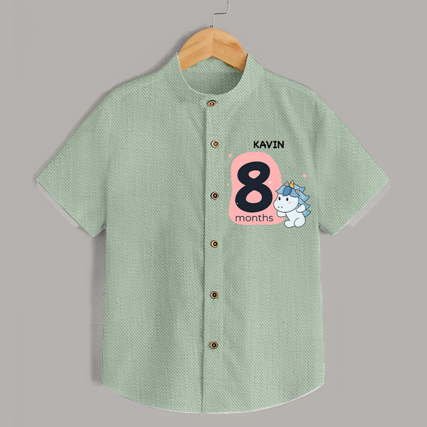 Baby Shirt Birthday Outfit - 8th Month | Personalized Shirt | Cozy Cotton Fabric - MINT GREEN - 0 - 6 Months Old (Chest 23")