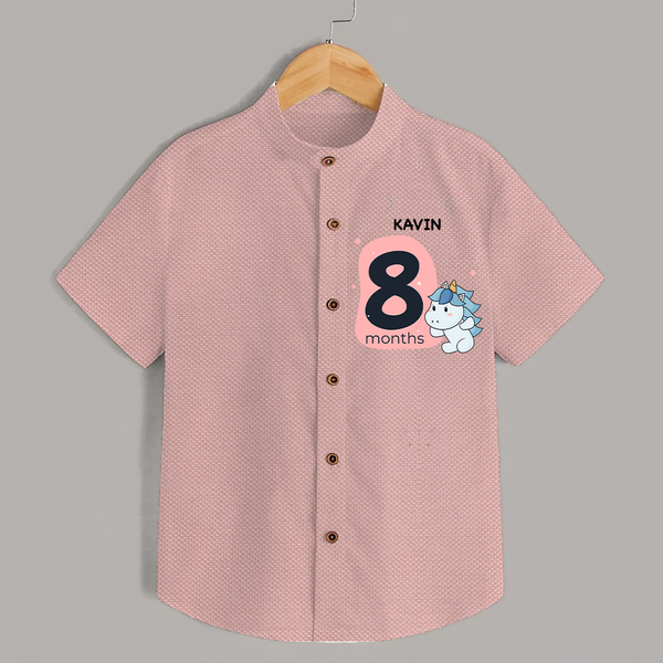 Baby Shirt Birthday Outfit - 8th Month | Personalized Shirt | Cozy Cotton Fabric - PEACH - 0 - 6 Months Old (Chest 23")