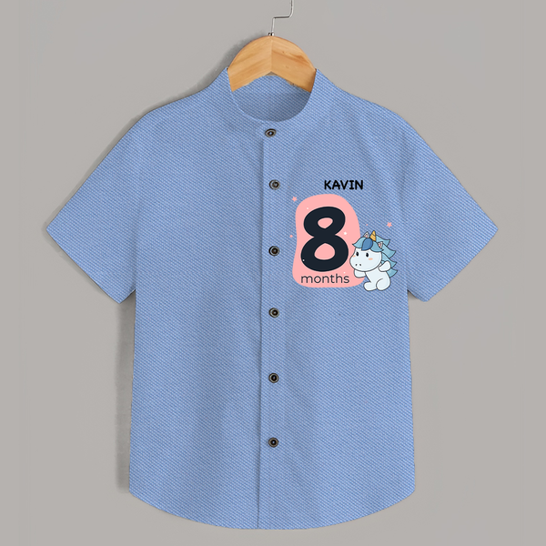 Baby Shirt Birthday Outfit - 8th Month | Personalized Shirt | Cozy Cotton Fabric - SKY BLUE - 0 - 6 Months Old (Chest 23")