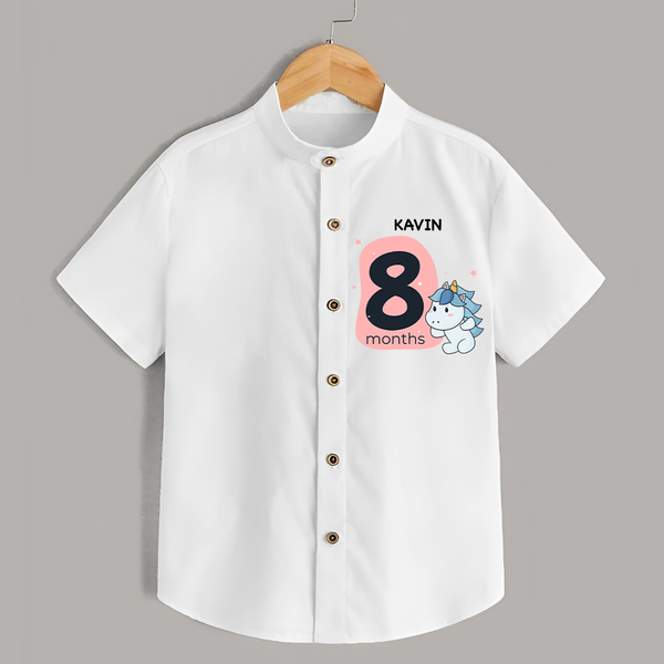 Baby Shirt Birthday Outfit - 8th Month | Personalized Shirt | Cozy Cotton Fabric - WHITE - 0 - 6 Months Old (Chest 23")